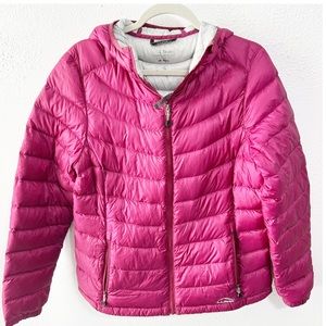 LL bean womens pink goose down puffer hoodie size medium